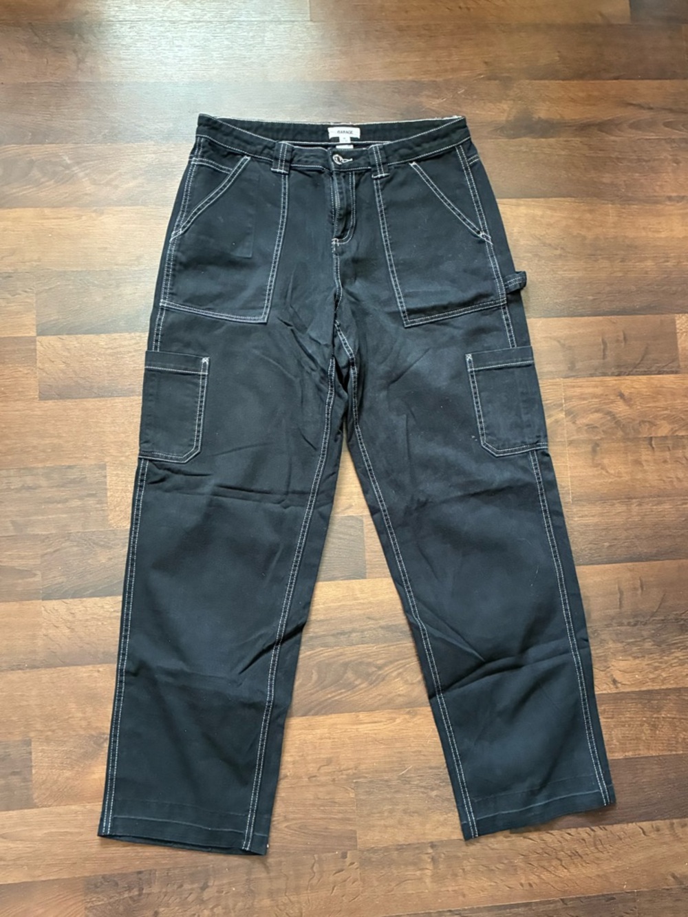 Garage Black Workwear Utility Pants with Contrast Stitching